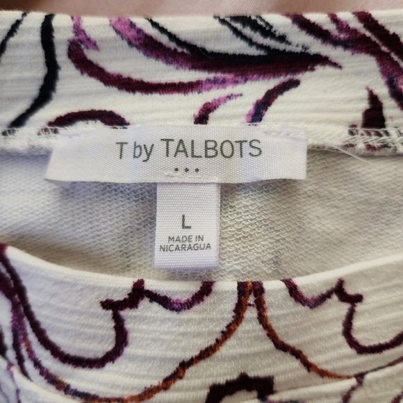 T by Talbots White Multicolored Abstract All-Over Print Women's Large L Top EUC - Picture 7 of 8